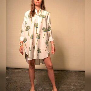 V de Vinster White & Green Oversized Palm Tree Print Tunic